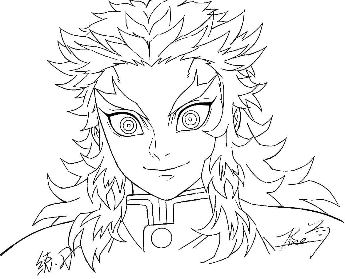 Desenho deKyojuro Rengoku Sorridente para colorir