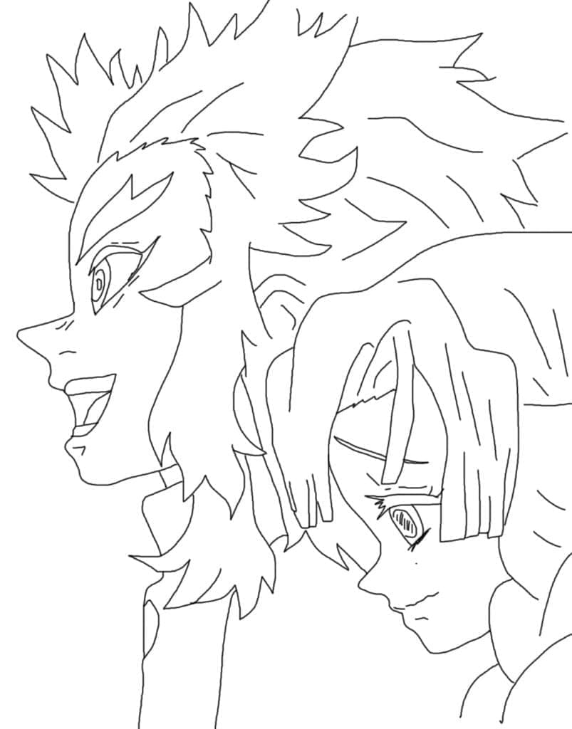 Desenho deKyojuro Rengoku e Mitsuri Kanroji para colorir