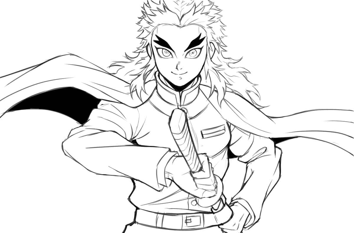 Desenho deKyojuro Rengoku e Sua Espada para colorir