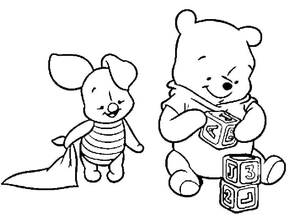 Desenho deLeitão e Pooh Bebê Disney para colorir