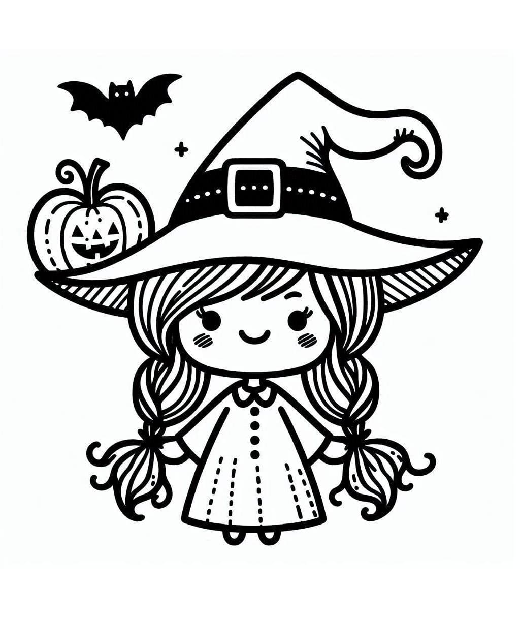 Desenho de Linda Bruxa de Halloween para colorir