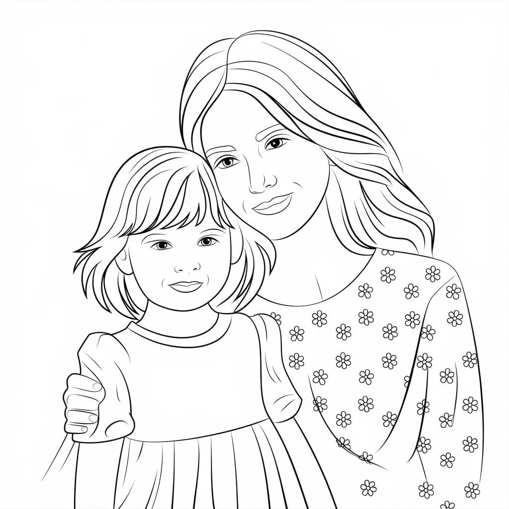 Desenho deMãe com Filha para colorir