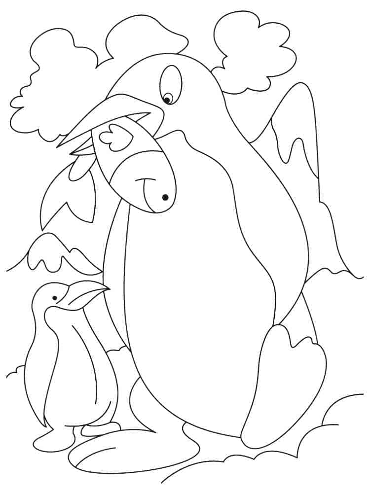 Desenho deMãe e Bebê Pinguim para colorir