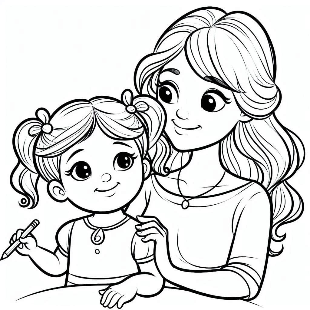 Desenhos de Mãe e Filha para colorir