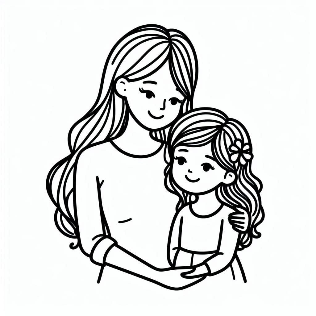 Desenho deMãe e Filha Alegres para colorir