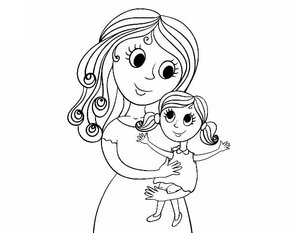 Desenho deMãe e Filha Felizes para colorir