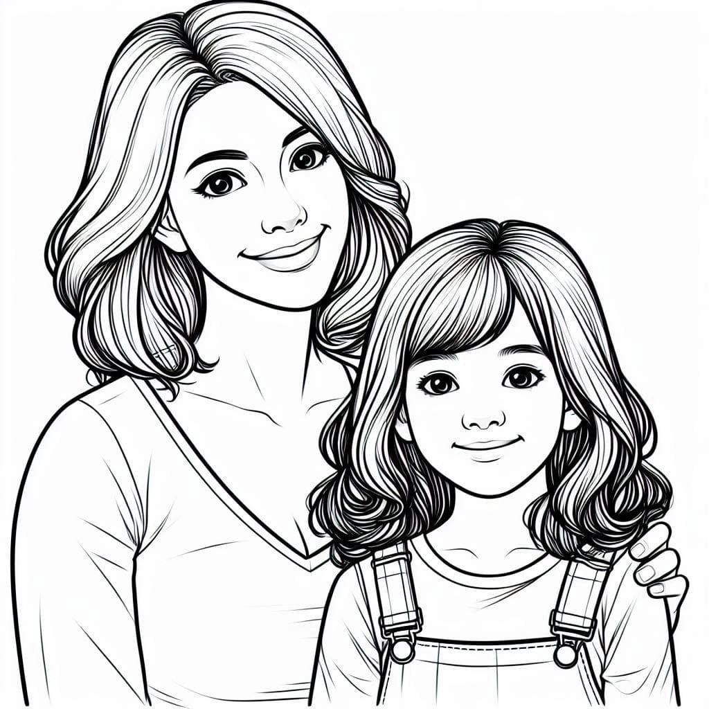 Desenho deMãe e Filha Grátis Para Crianças para colorir