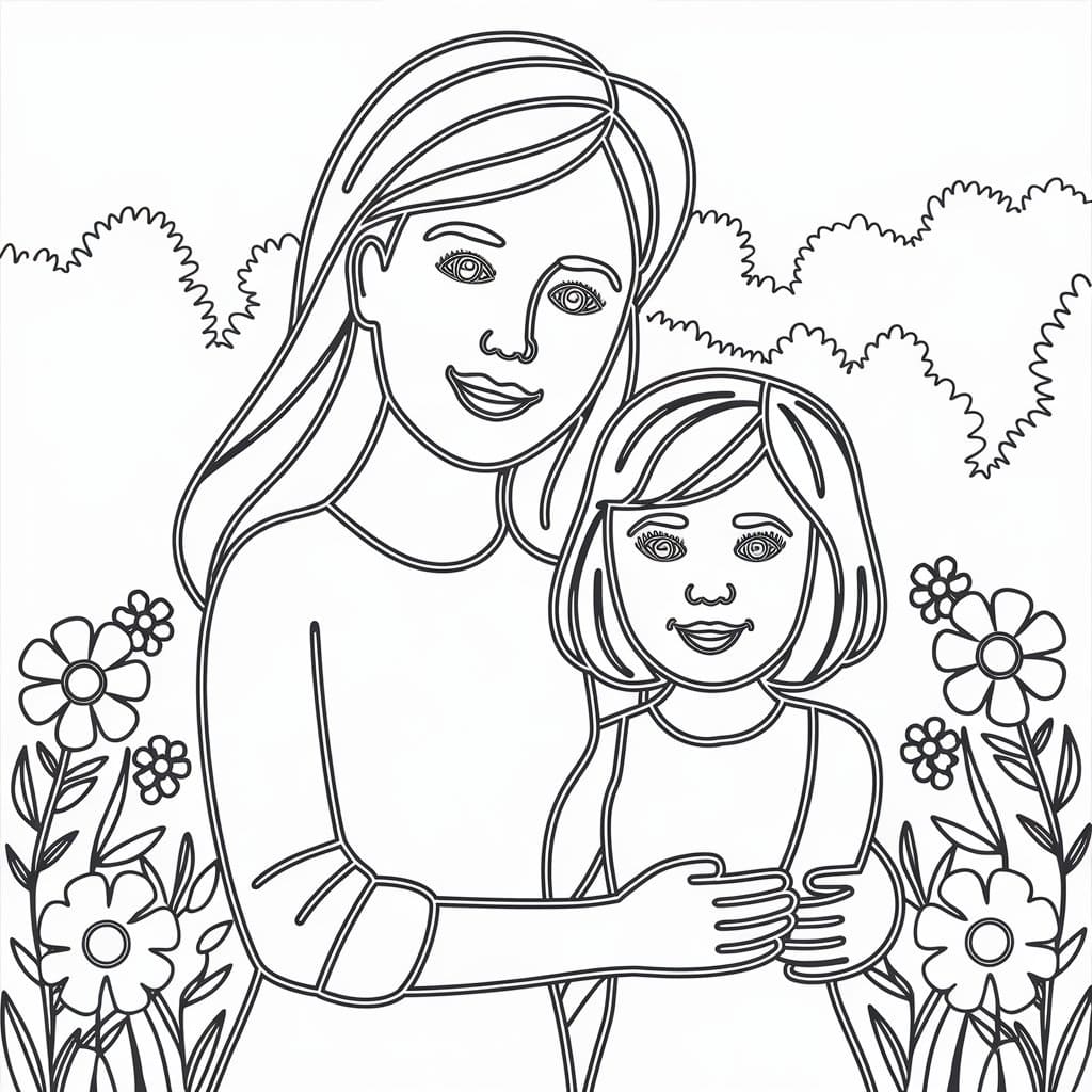 Desenho deMãe e Filha Imprimível Grátis Para Crianças para colorir