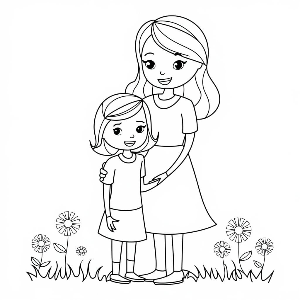 Desenho deMãe e Filha Imprimível para colorir