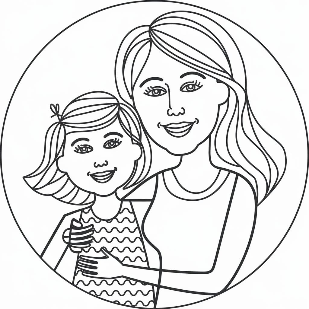 Desenho deMãe e Filha Para Crianças de 1 Ano para colorir