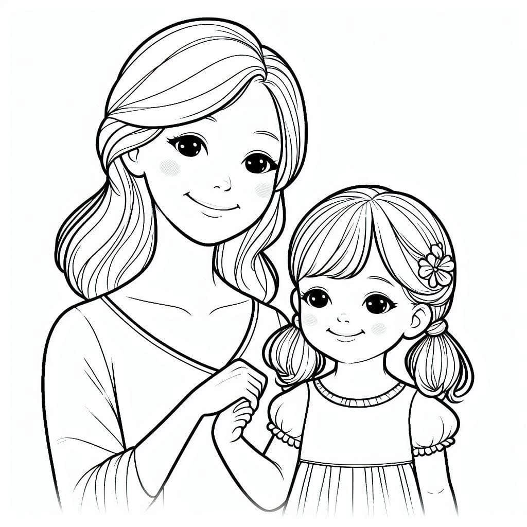 Desenho deMãe e Filha Para Crianças de 3 Ano para colorir