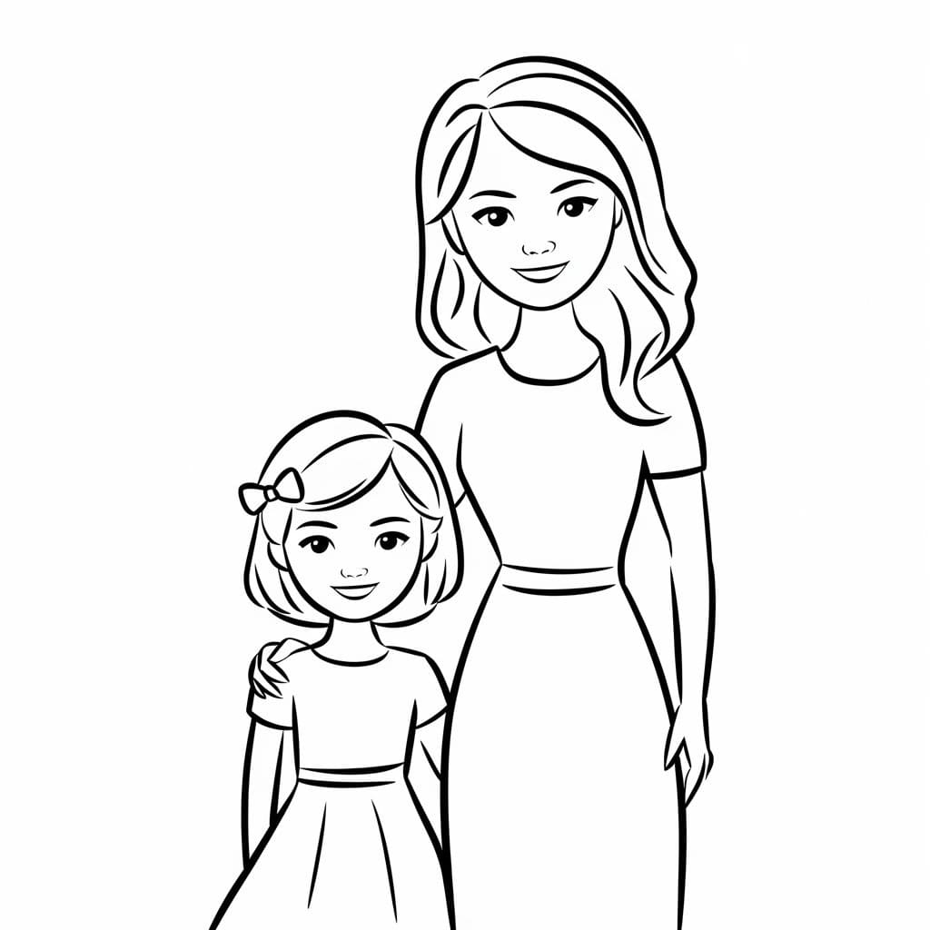 Desenho deMãe e Filha Para Crianças de 5 Ano para colorir