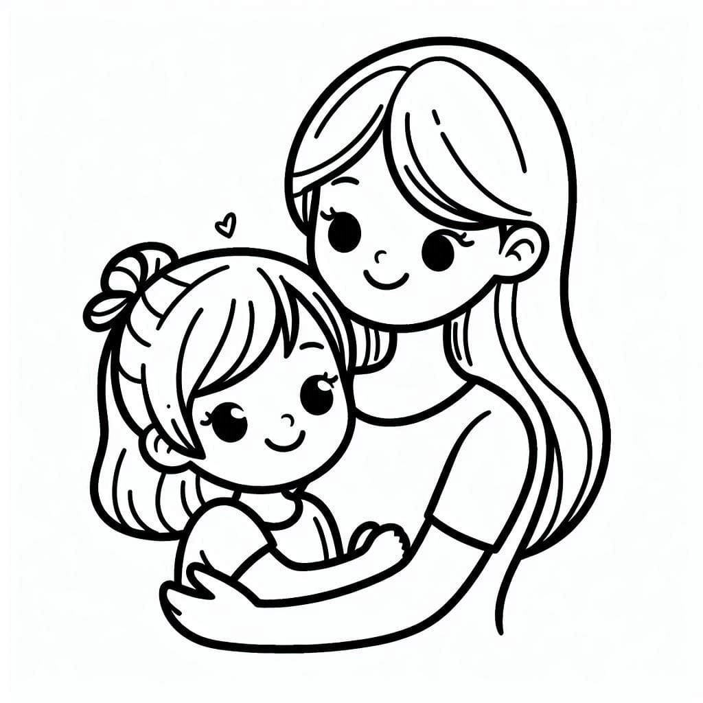 Desenho deMãe e Filha Sorrindo para colorir