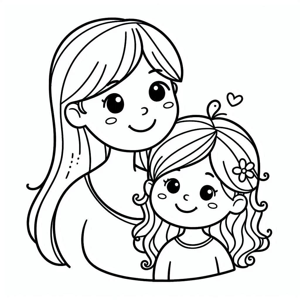 Desenho deMãe e Filha estão Felizes para colorir