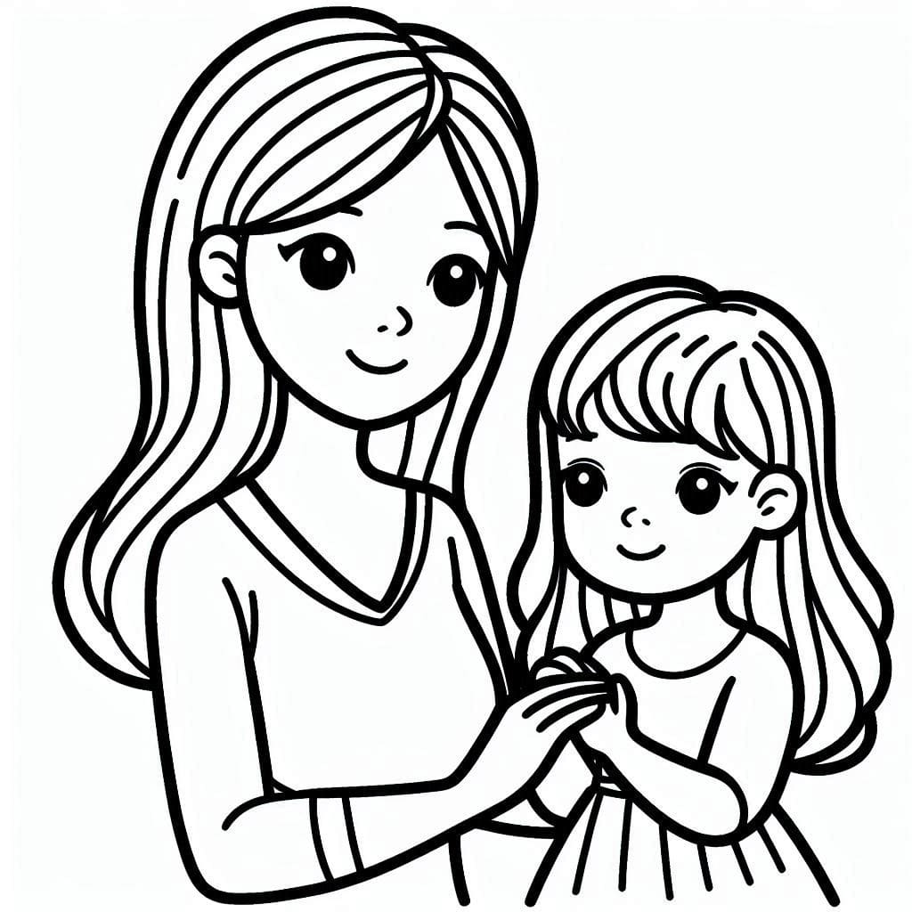 Desenho deMãe e Filha são Adoráveis para colorir