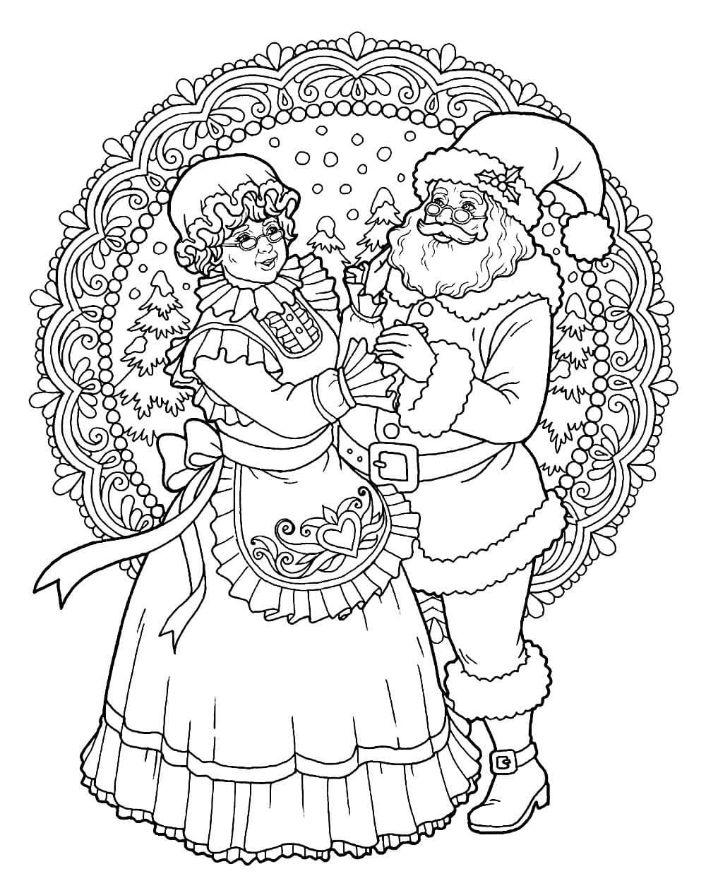 Desenho deMamãe Noel com Papai Noel para colorir