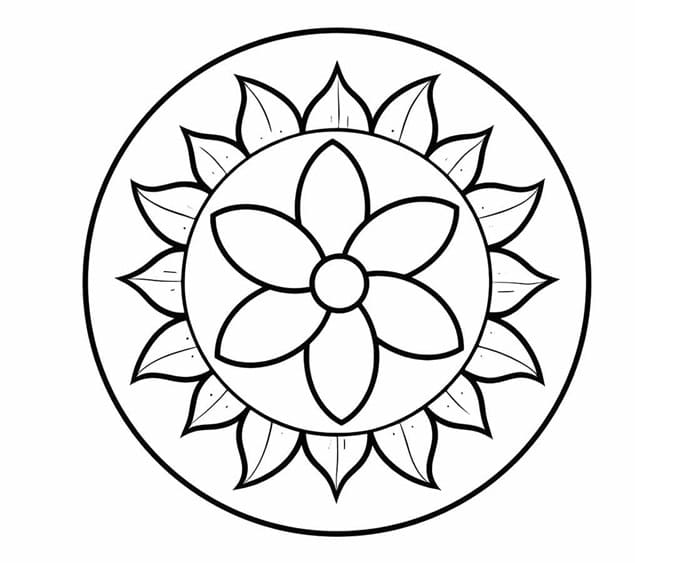 Desenho deMandala Simples com Flor para colorir