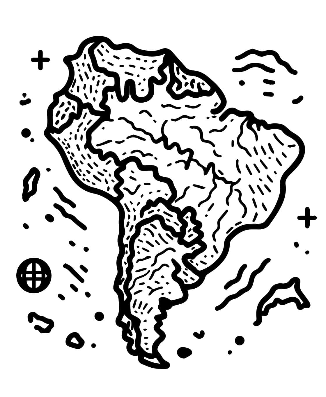 Desenho deMapa da América do Sul Imprimível Para Crianças para colorir