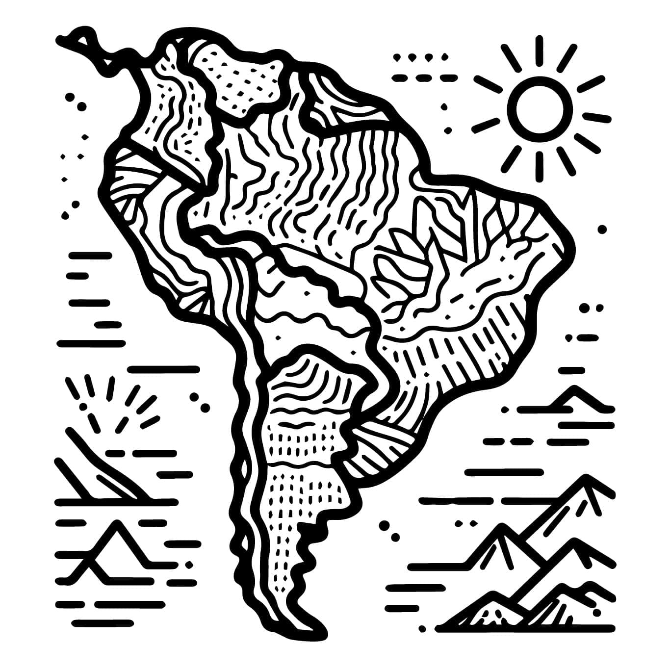 Desenho deMapa da América do Sul Imprimível para colorir