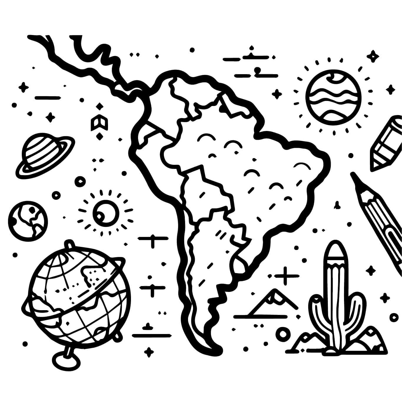 Desenho deMapa da América do Sul Para Crianças para colorir