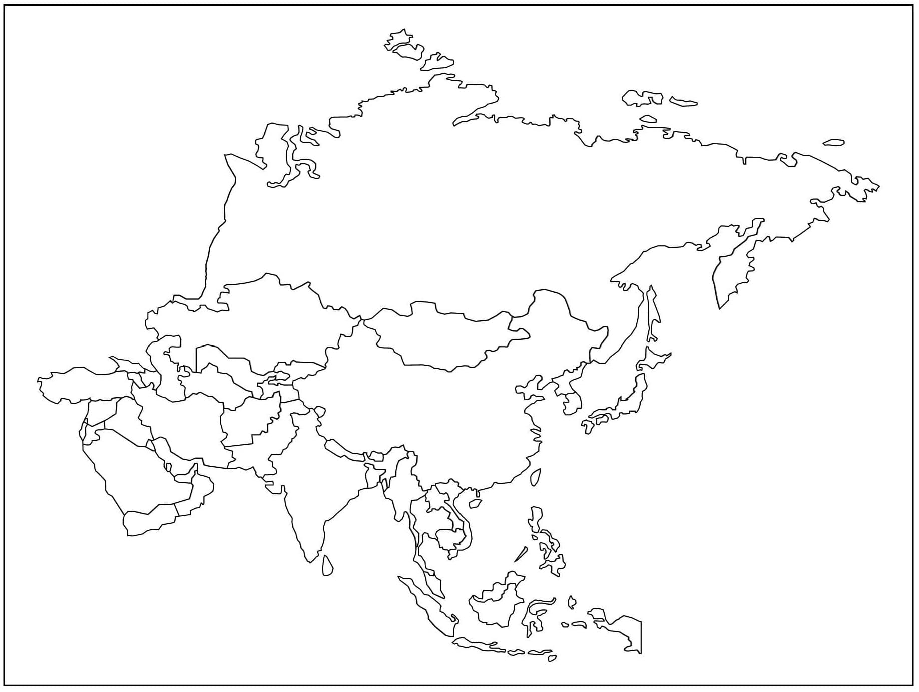 Desenho deMapa da Ásia Imprimível para colorir