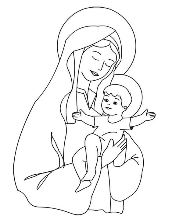 Desenho deMaria Mãe de Jesus Bíblia para colorir