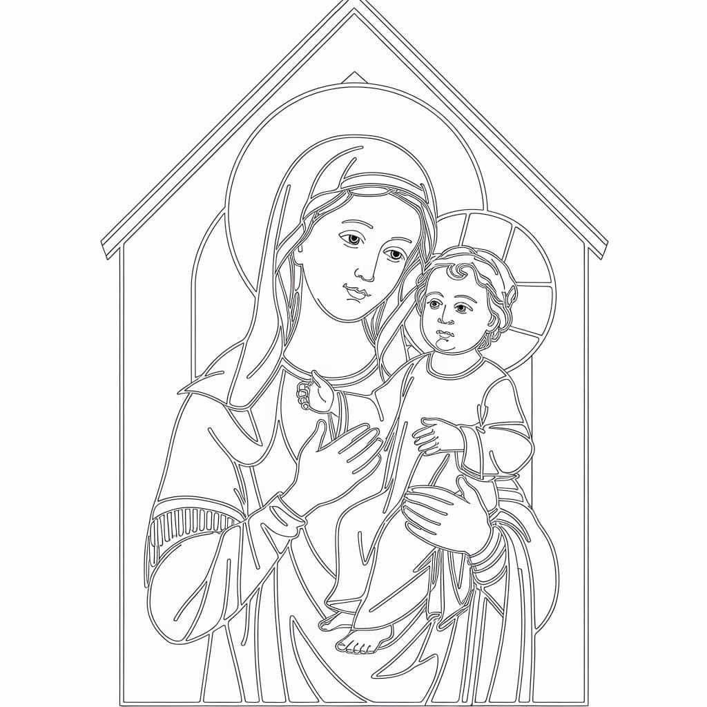 Desenho deMaria Mãe de Jesus Imprimível Para Crianças para colorir