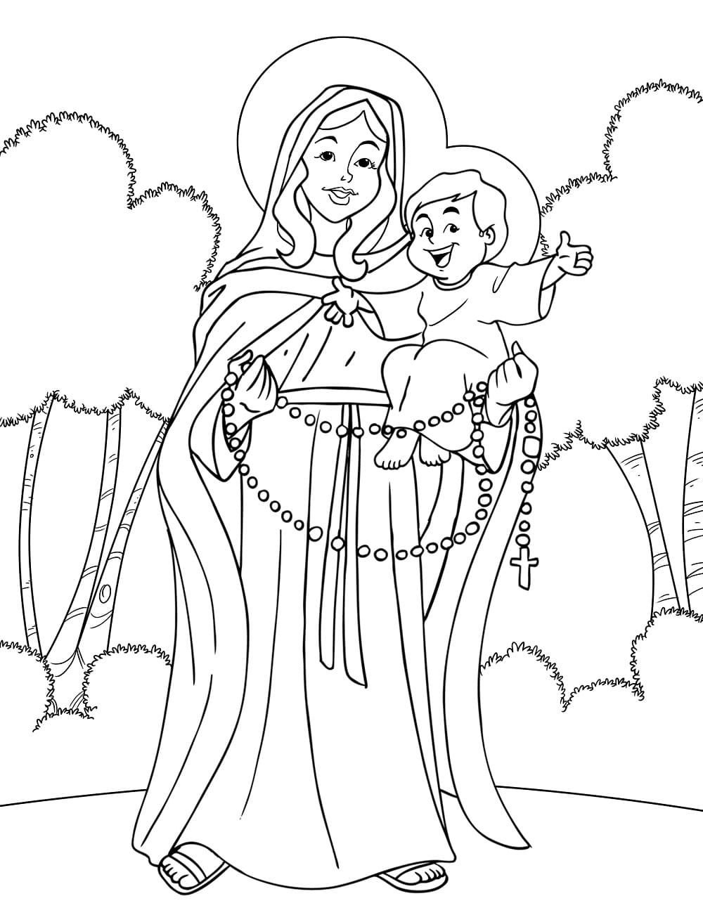 Desenho deMaria Mãe de Jesus Para Crianças de 3 Ano para colorir