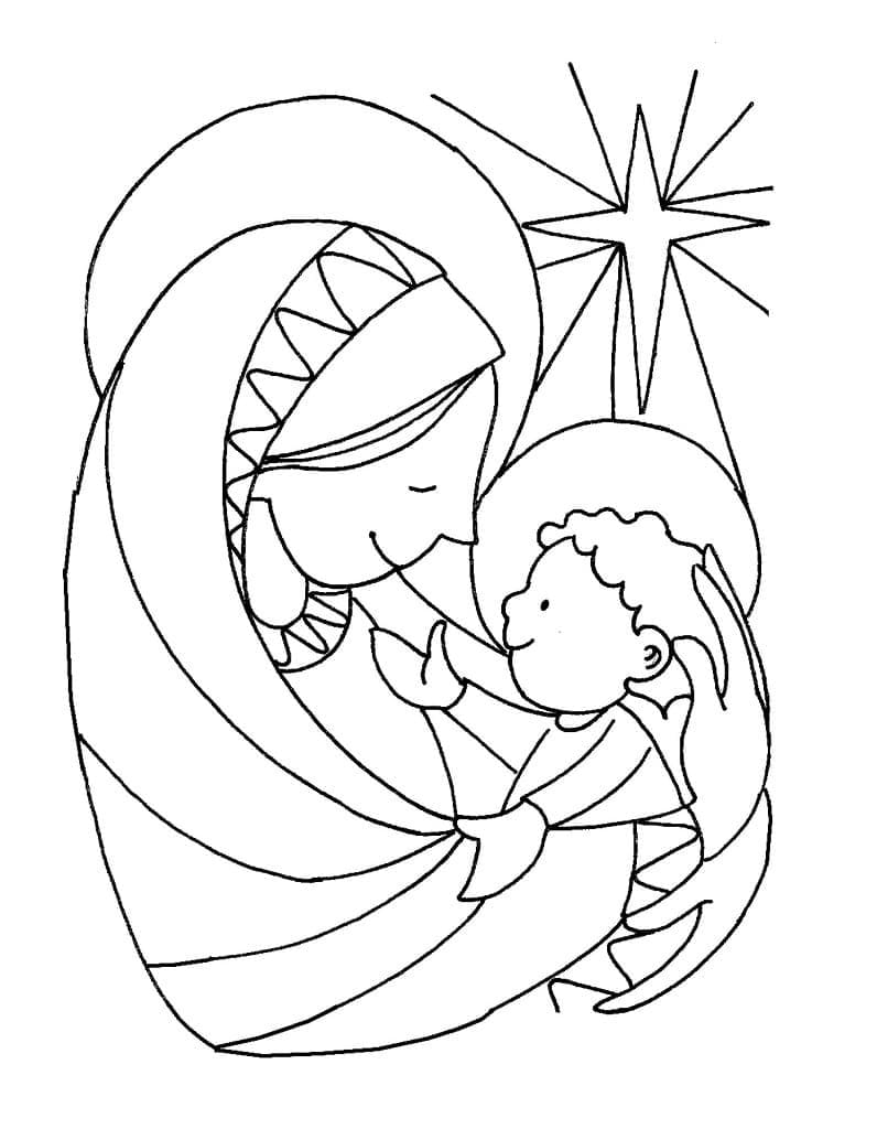 Desenho deMaria Mãe de Jesus Para Crianças de 4 Ano para colorir