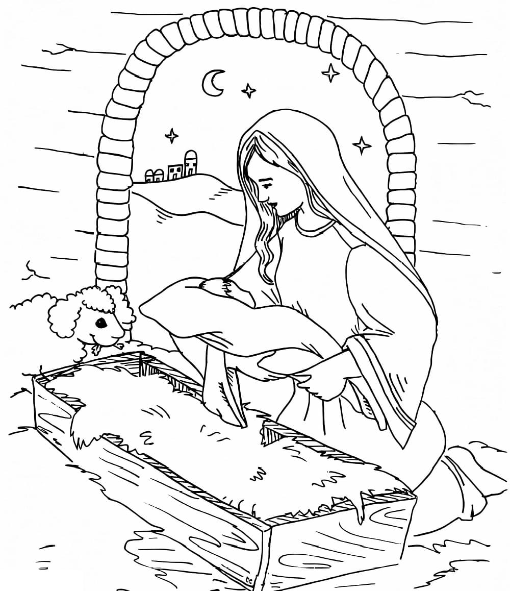 Desenho deMaria Mãe de Jesus Para Crianças de 5 Ano para colorir