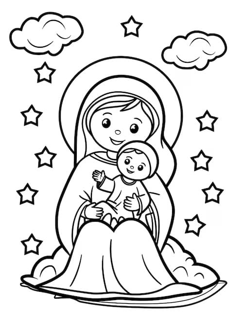 Desenho deMaria, a Santa Mãe de Deus para colorir