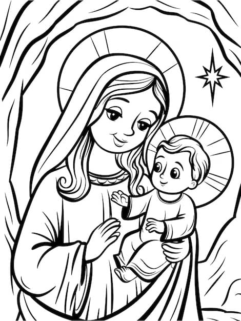 Desenho deMaria, a Santa Mãe de Jesus para colorir