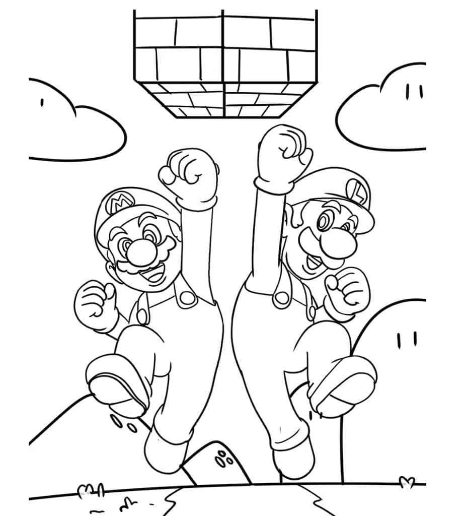 Desenho deMario e Luigi Amigáveis para colorir