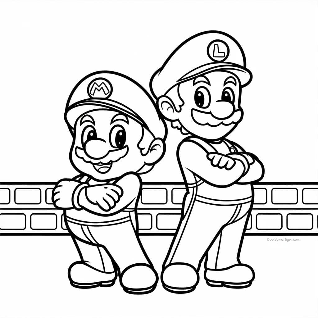 Desenho deMario e Luigi muito Fofos para colorir