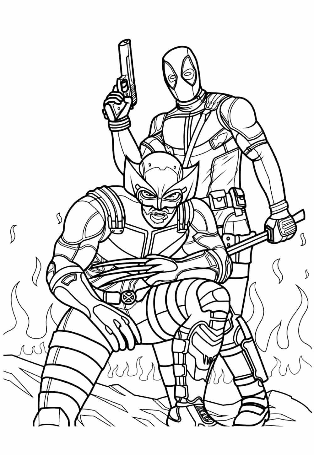 Desenho deMarvel Wolverine e Deadpool para colorir