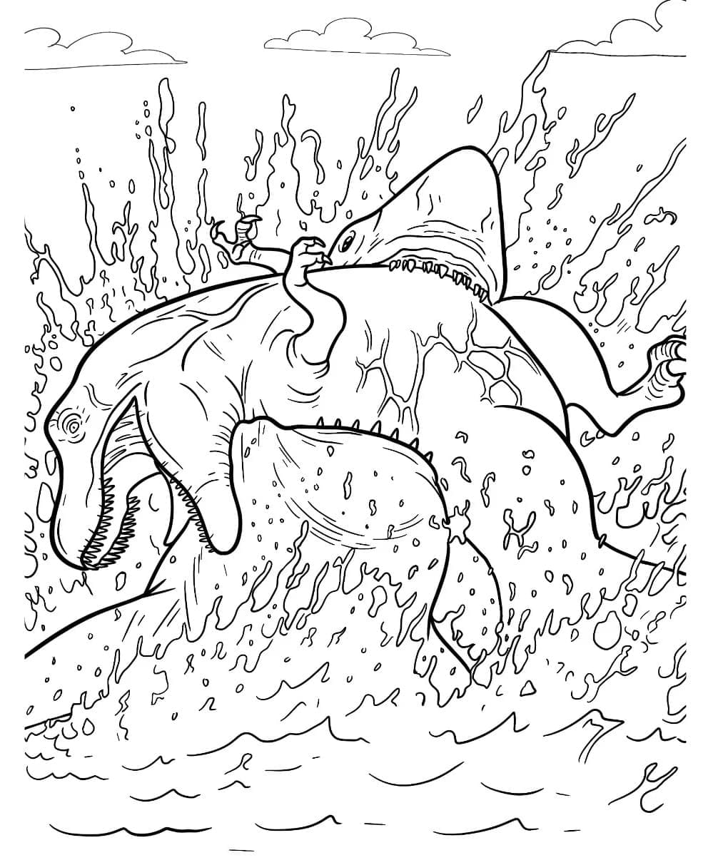 Desenho deMegalodon e Dinossauro para colorir