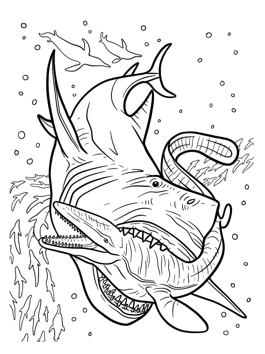 Desenho deMegalodon e Mosasaurus para colorir