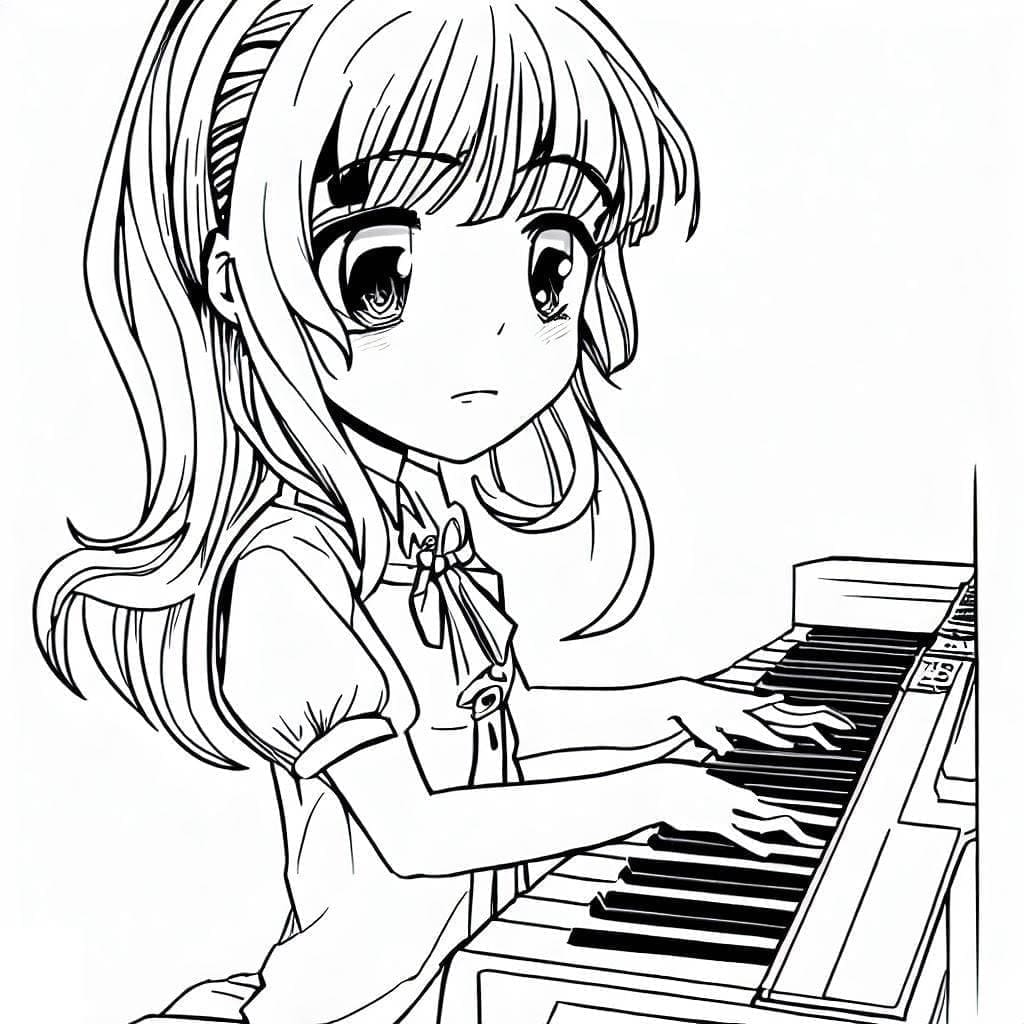 Desenho deMenina Anime Toca Piano para colorir