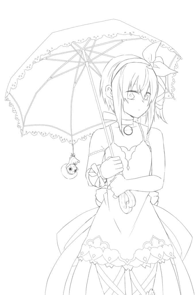 Desenho deMenina Anime com guarda-chuva para colorir