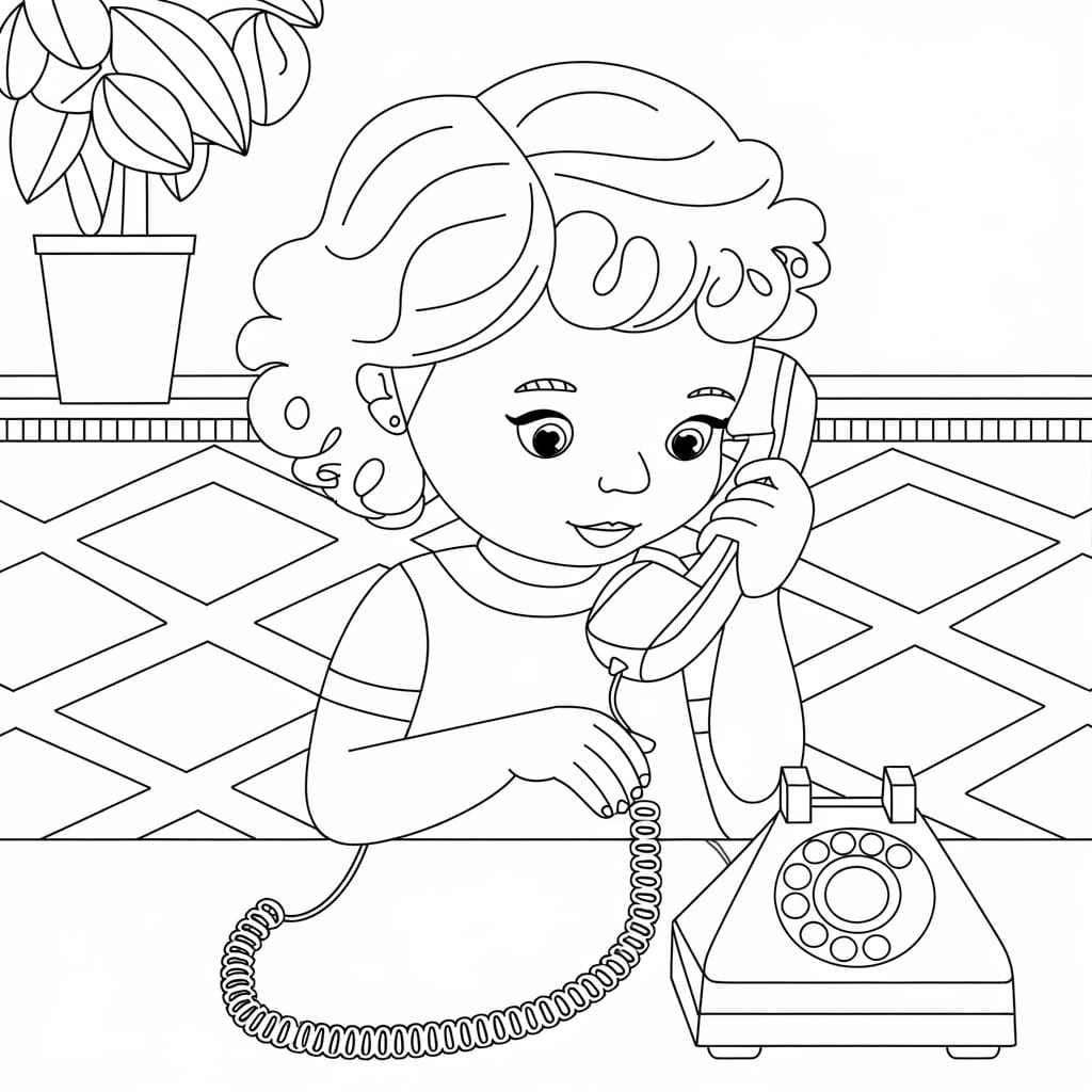 Desenho de Menina Usa Telefone para colorir