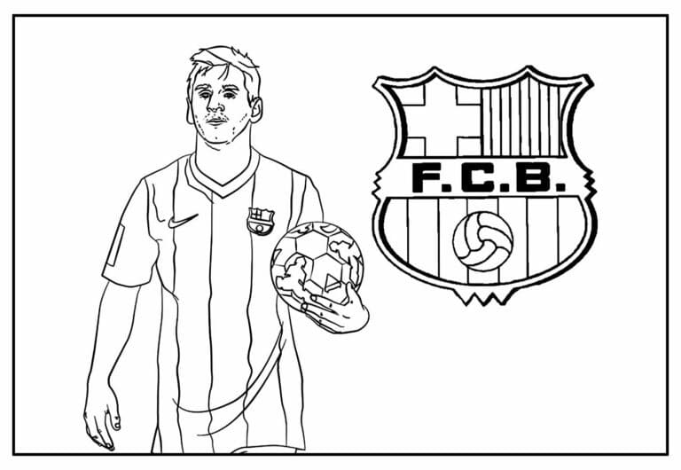 Desenho deMessi e Escudo do Barcelona para colorir