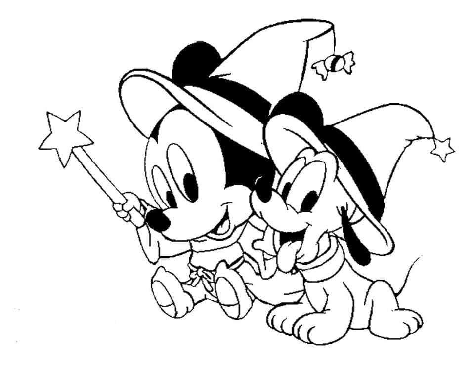 Desenho deMickey e Pluto Bebê Disney para colorir