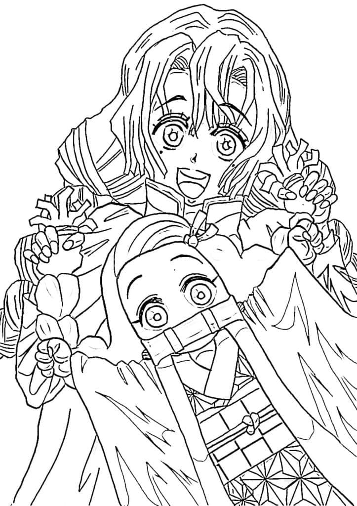 Desenho deMitsuri Kanroji e Nezuko para colorir