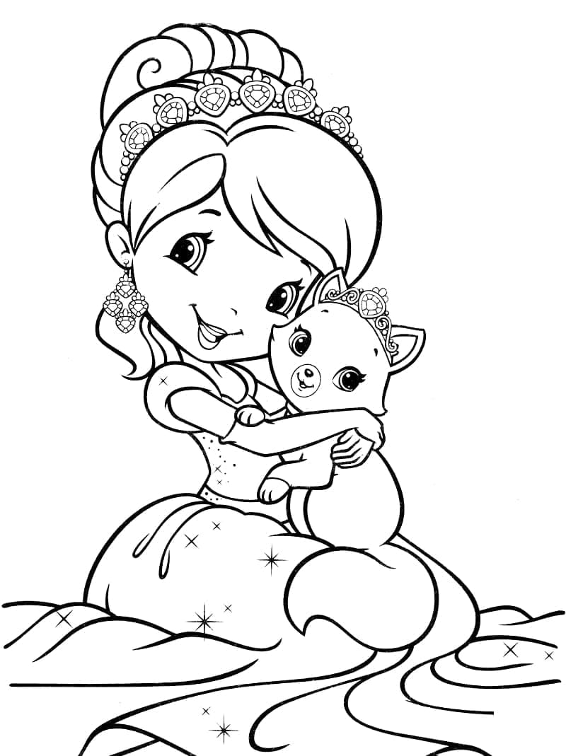 Desenho deMoranguinho e Gatinha para colorir