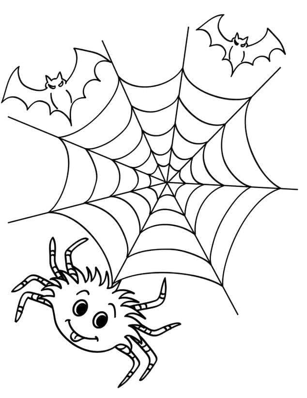 Desenho deMorcegos, Aranha e Teia de Aranha para colorir