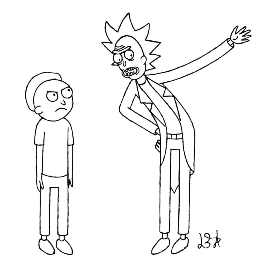 Desenho deMorty com Rick para colorir