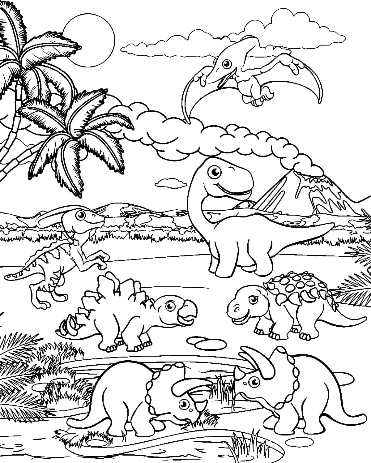 Desenho deMuitos Dinossauros Fofos para colorir