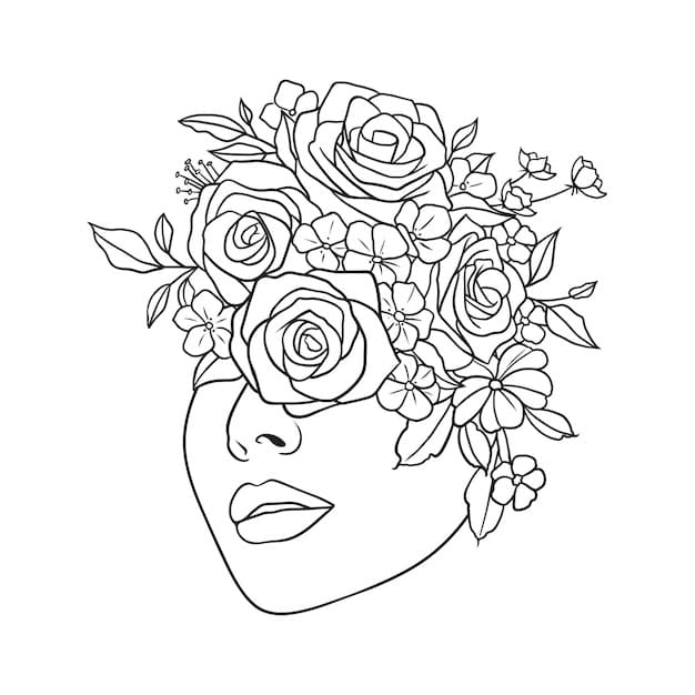 Desenho deMulher com Flores Tumblr para colorir