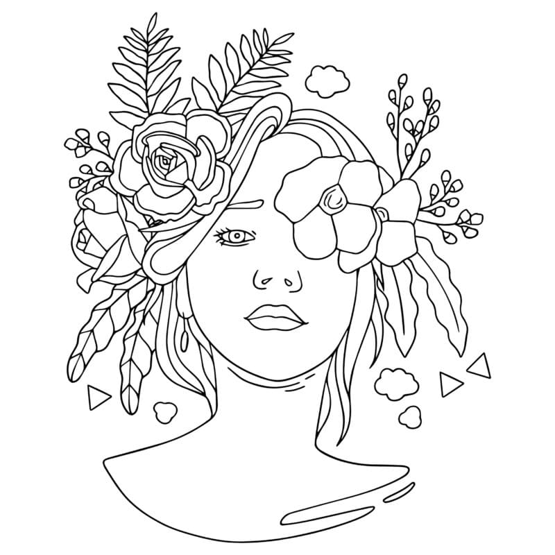 Desenho deMulher e Flores Tumblr para colorir