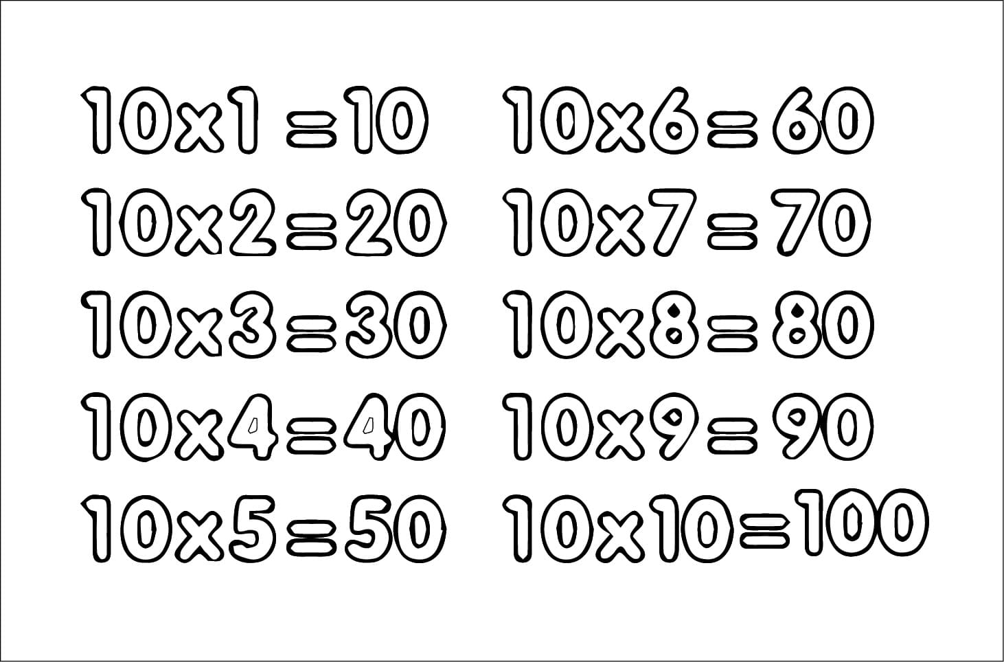 Desenho deMultiplicação do 10 para colorir